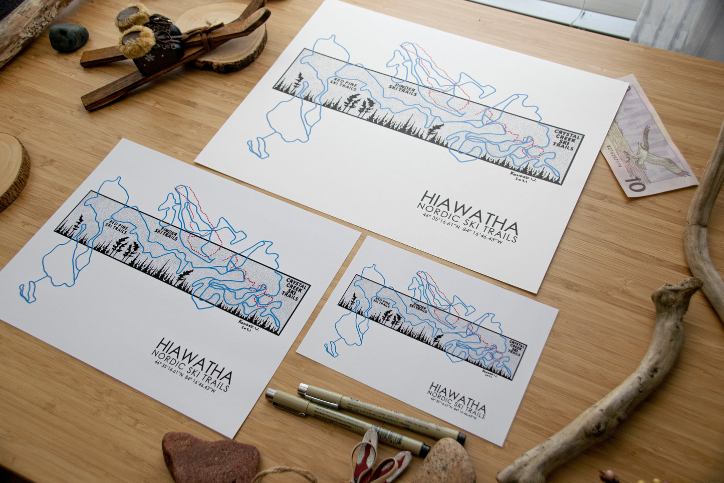 Hiawatha Nordic Ski Trail Map - Pen and Ink PRINT