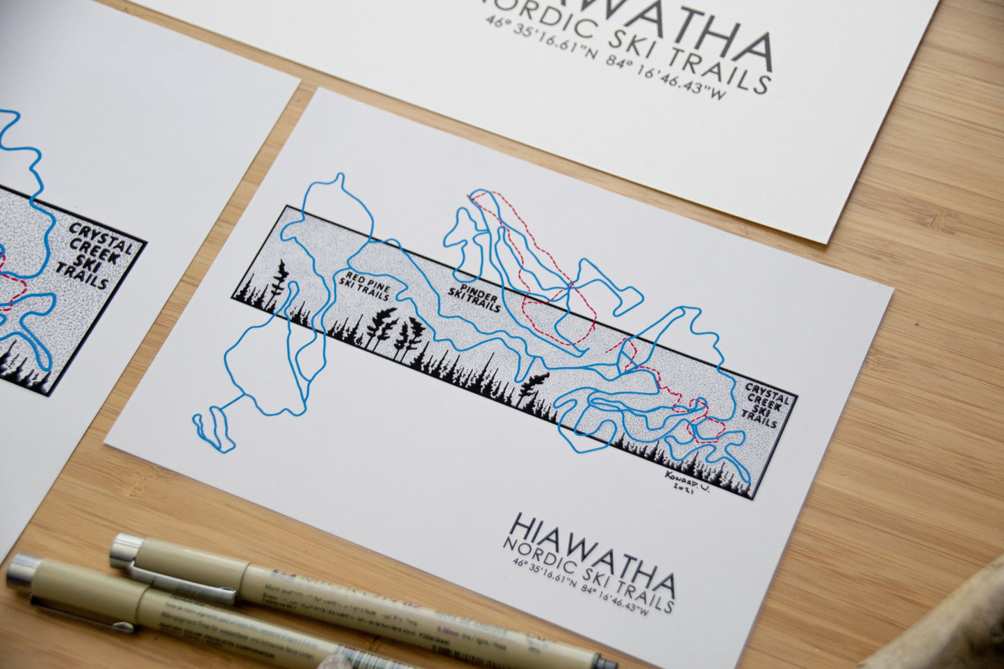 Hiawatha Nordic Ski Trail Map - Pen and Ink PRINT
