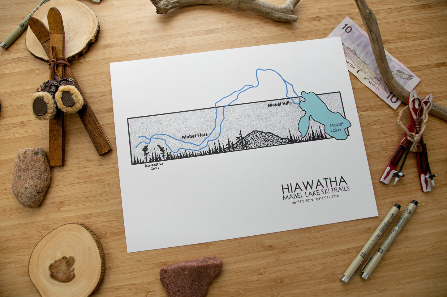 Hiawatha Mabel Lake Ski Trail Map - Pen and Ink PRINT