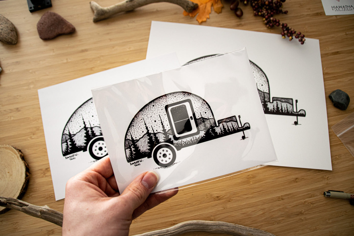 Teardrop Camping Trailer - Pen and Ink PRINT