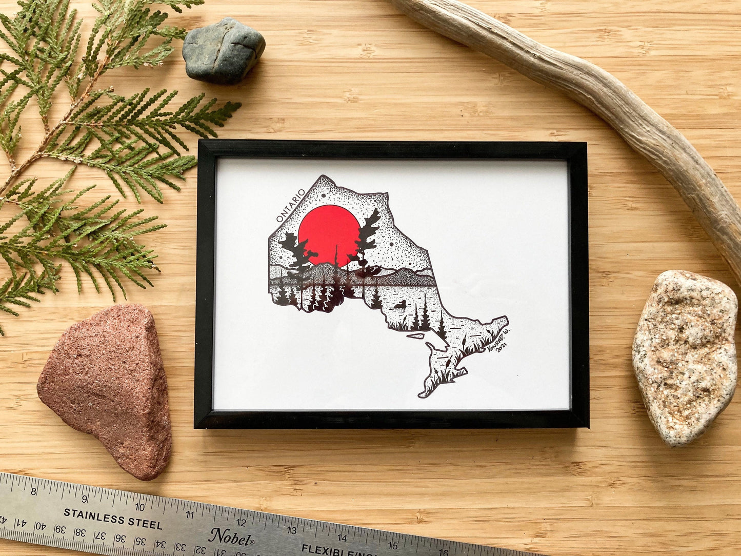 Ontario Map Silhouette - Pen and Ink PRINT (2021 Design)