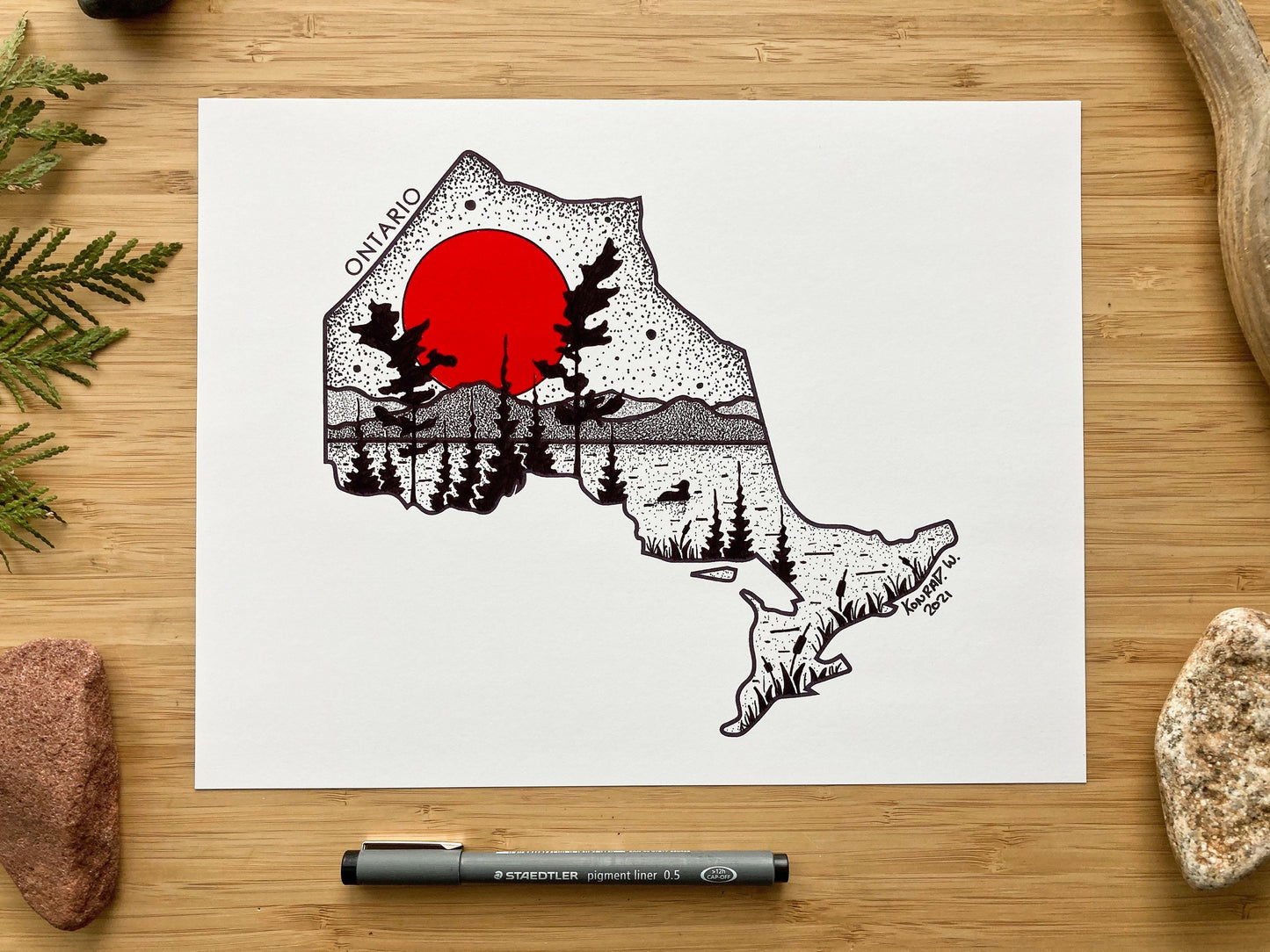 Ontario Map Silhouette - Pen and Ink PRINT (2021 Design)