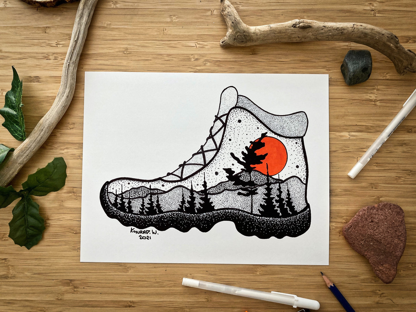 Hiking Boot - Pen and Ink PRINT