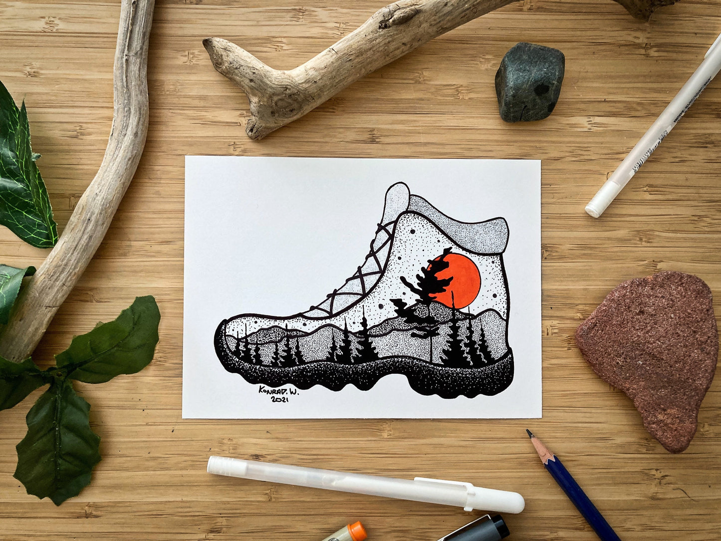 Hiking Boot - Pen and Ink PRINT