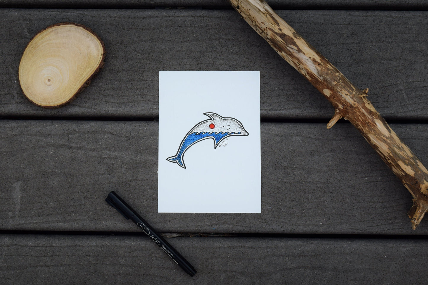 The Jumping Dolphin - ORIGINAL Pen Illustration