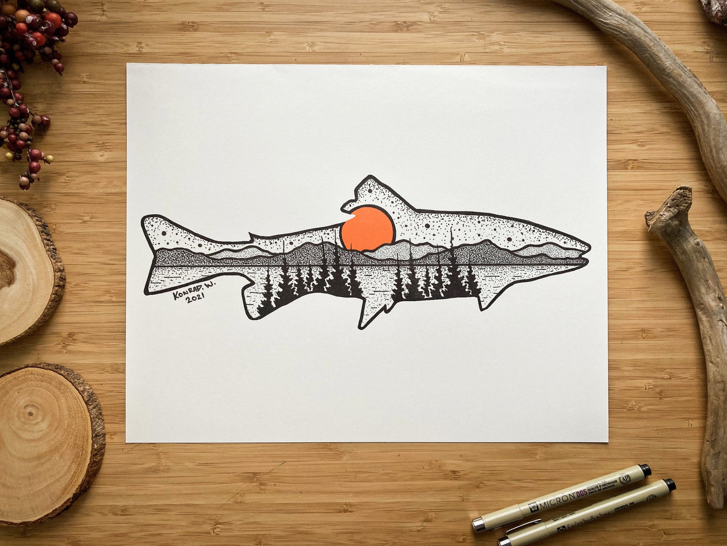 Trout Silhouette - Pen and Ink PRINT