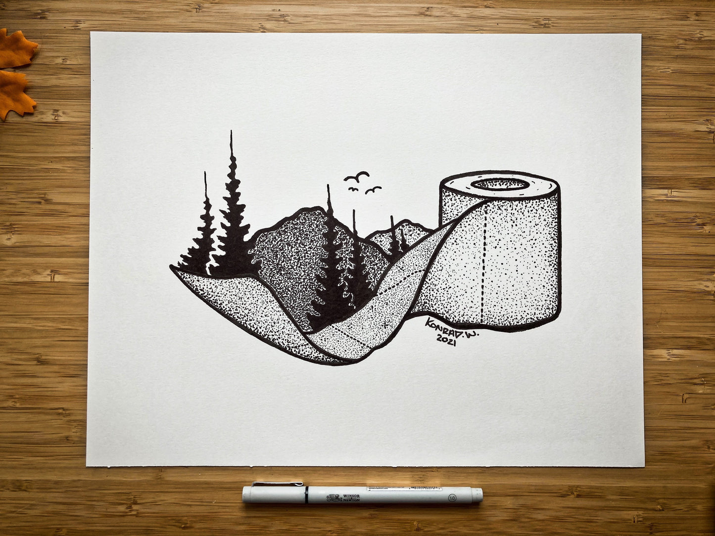 Toilet Paper - Nature Themed Pen and Ink PRINT