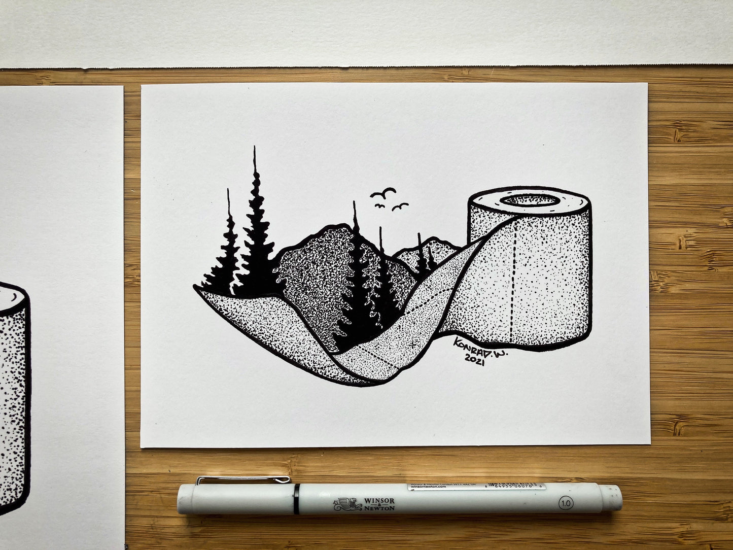 Toilet Paper - Nature Themed Pen and Ink PRINT