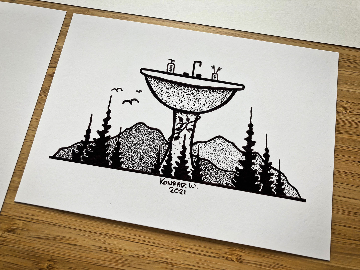 Bathroom Sink - Nature Themed Pen and Ink PRINT