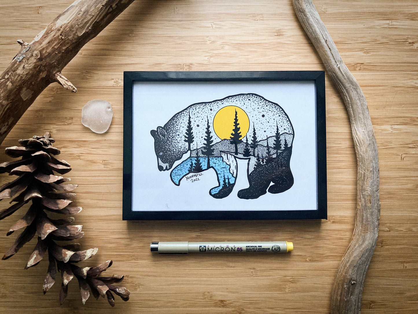 The Bear Silhouette - Pen and Ink PRINT