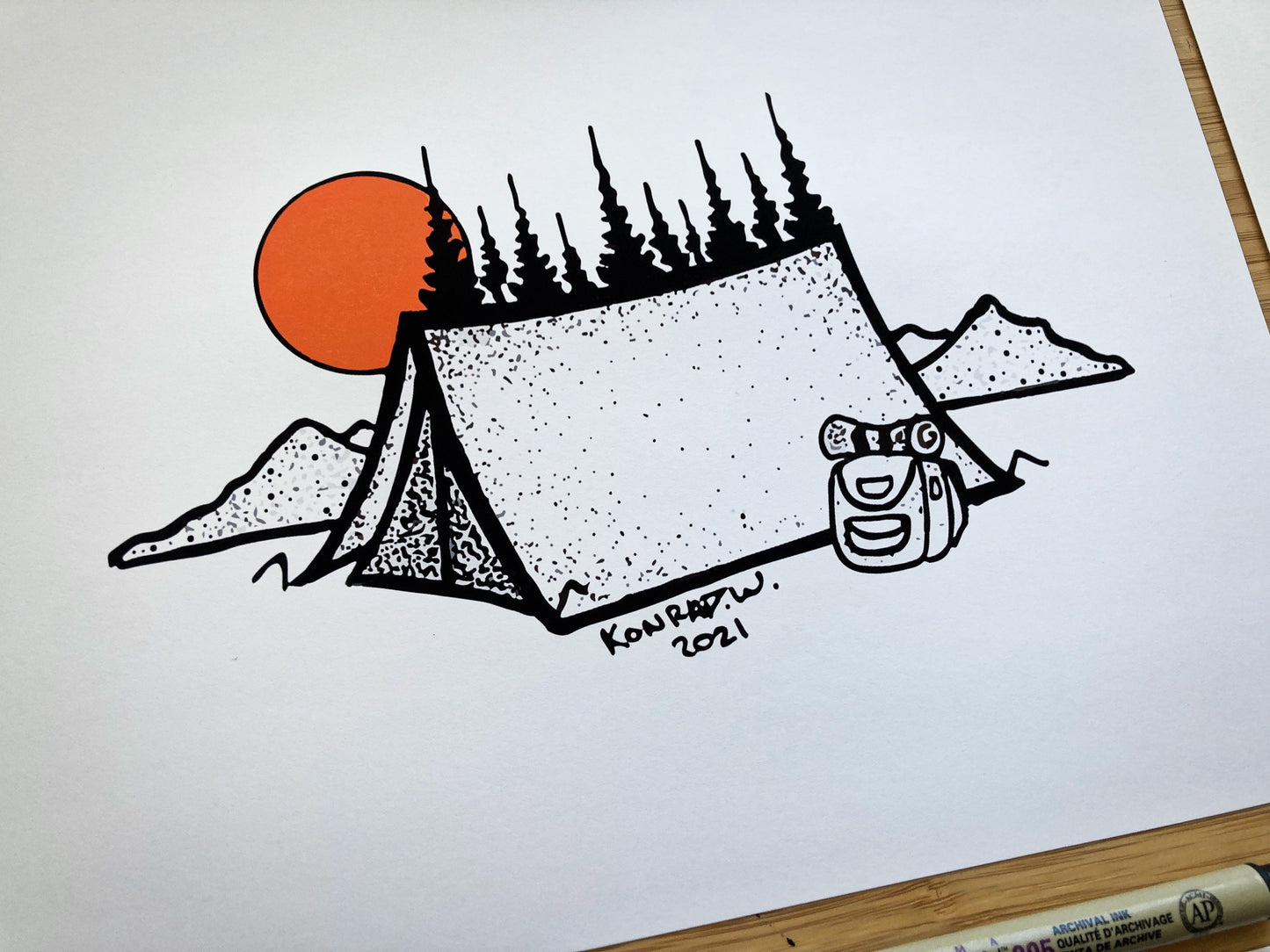 Camping Tent - Pen and Ink PRINT