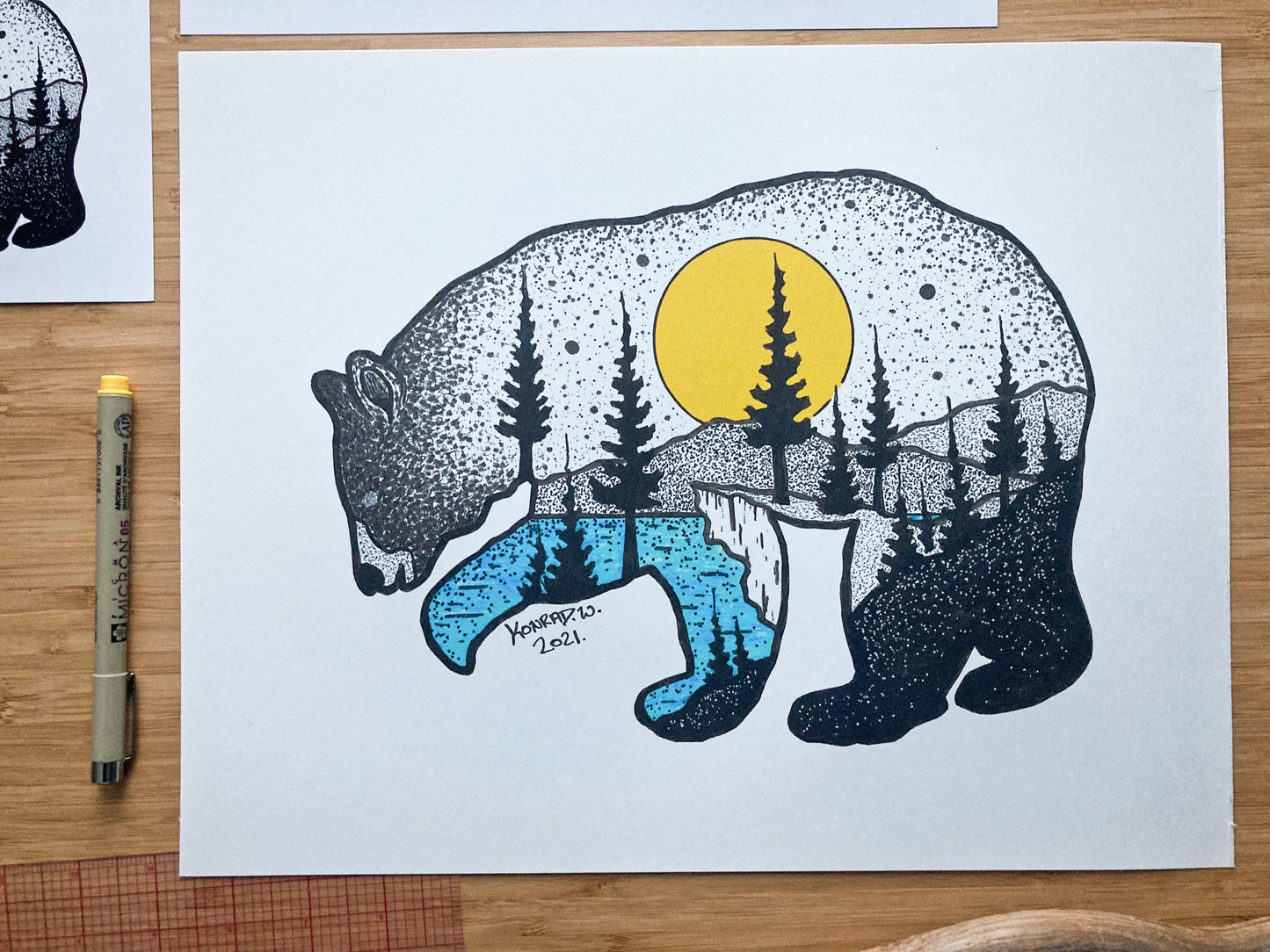 The Bear Silhouette - Pen and Ink PRINT
