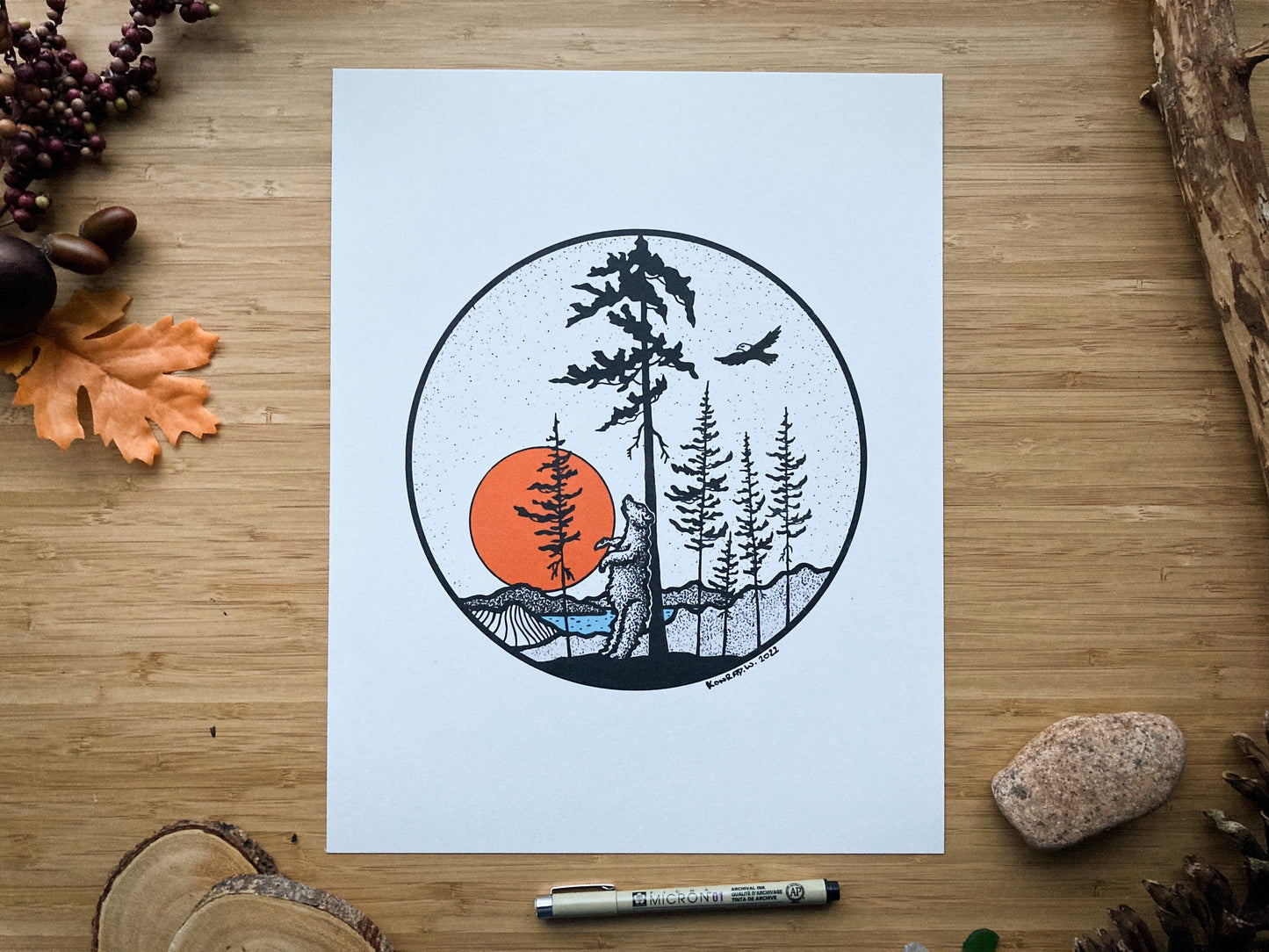Back Scratching Bear - Pen and Ink PRINT