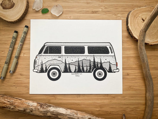 VW Bus - 8x10 ORIGINAL Pen and Ink Illustration