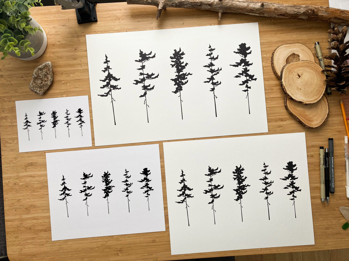 5 Pine Trees - Pen and Ink PRINT