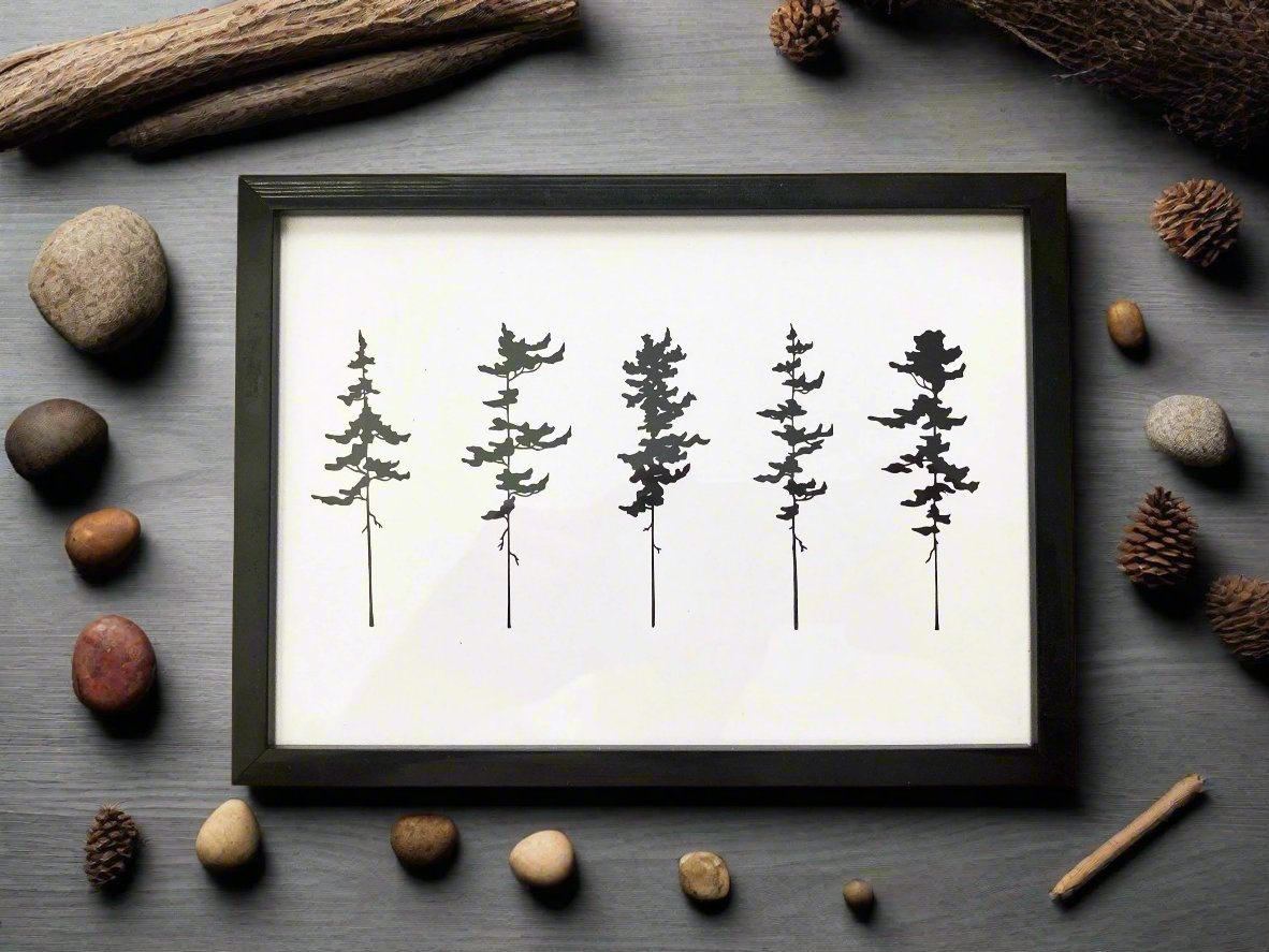 5 Pine Trees - Pen and Ink PRINT