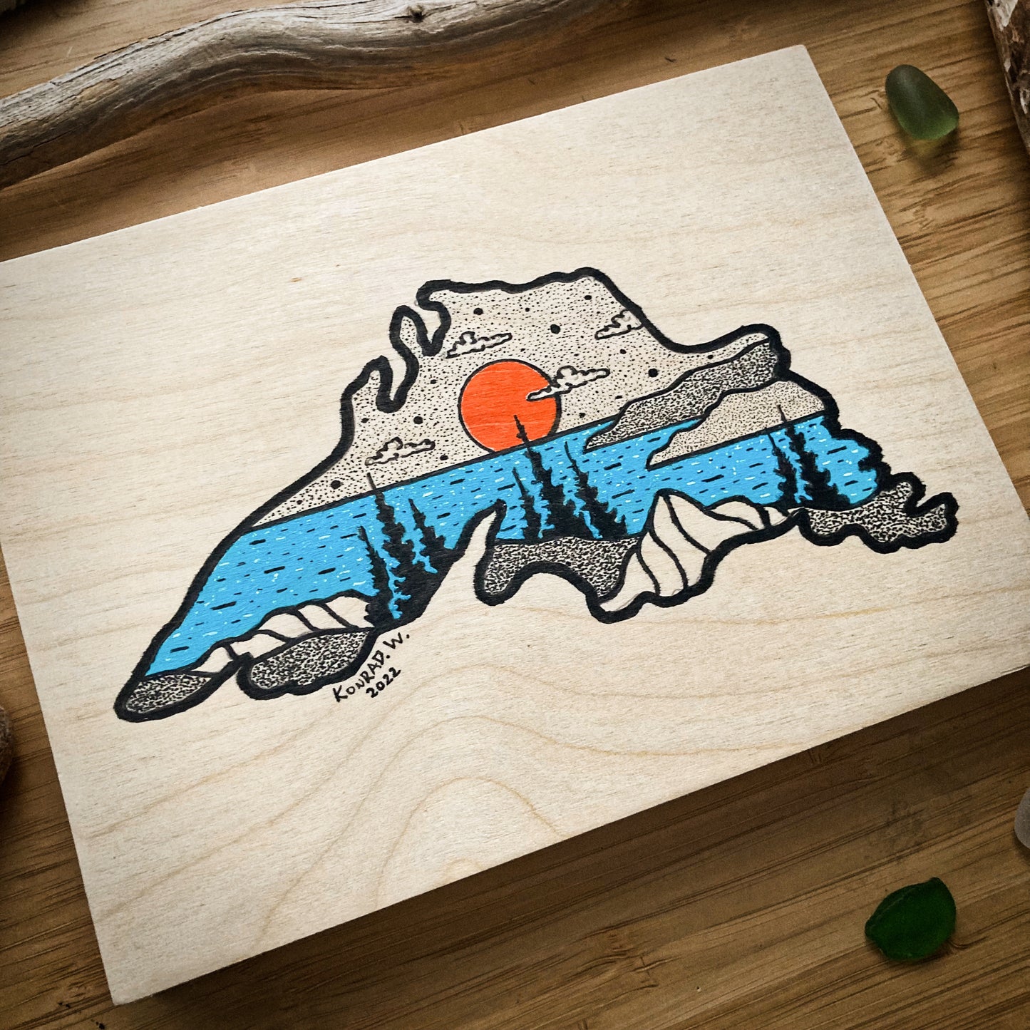 Lake Superior Mini - ORIGINAL 6x8 Wood Panel Illustration