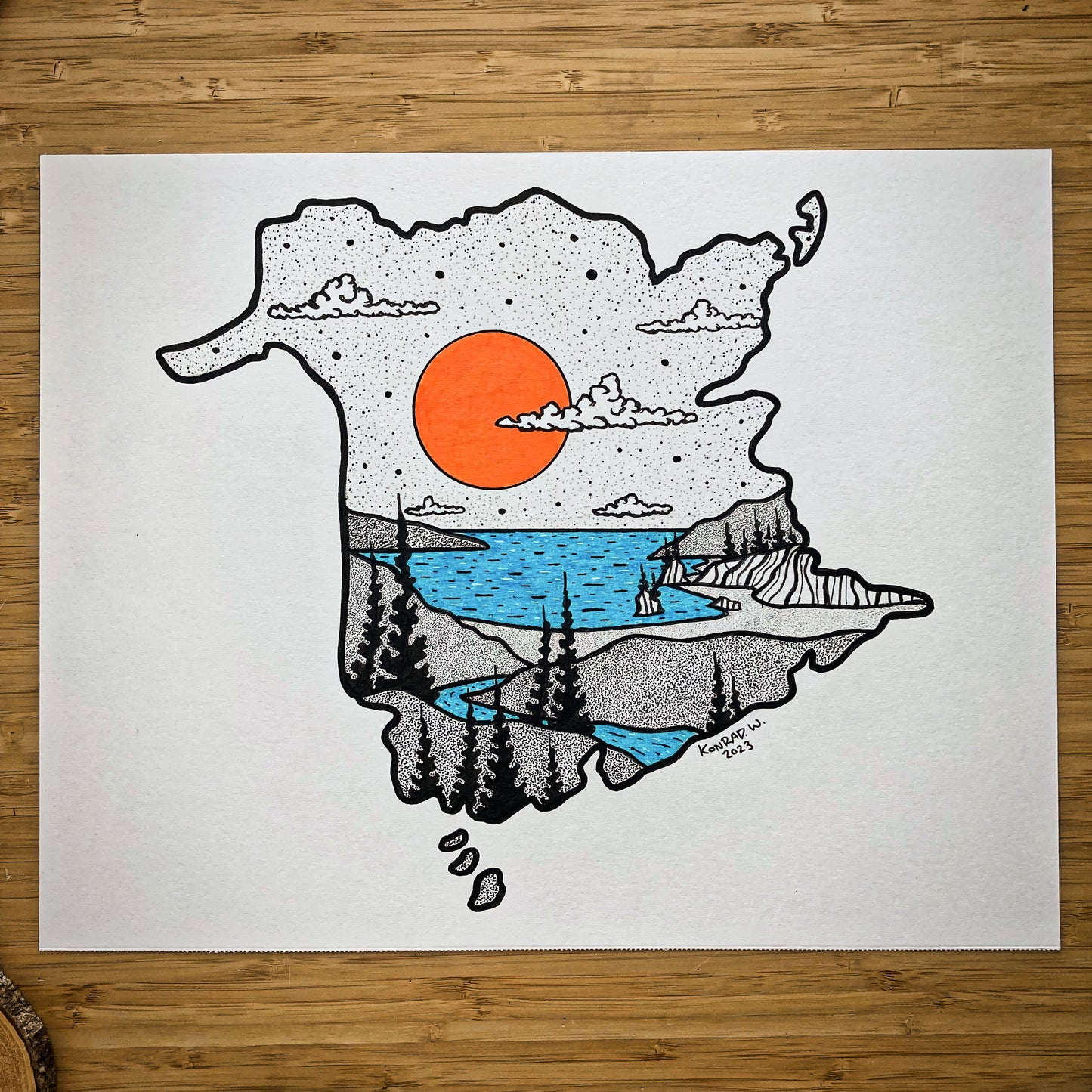 The Province of New Brunswick - 11x14 ORIGINAL Pen and Ink Illustration