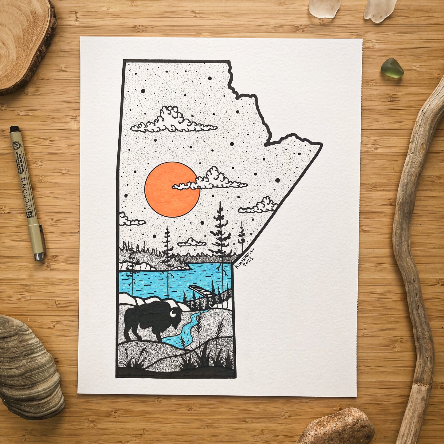 The Province of Manitoba - 11x14 ORIGINAL Pen and Ink Illustration