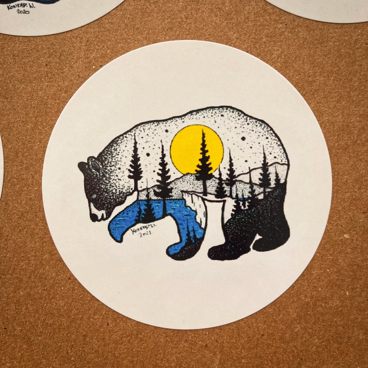 Yellow Sun Bear Circle Sticker