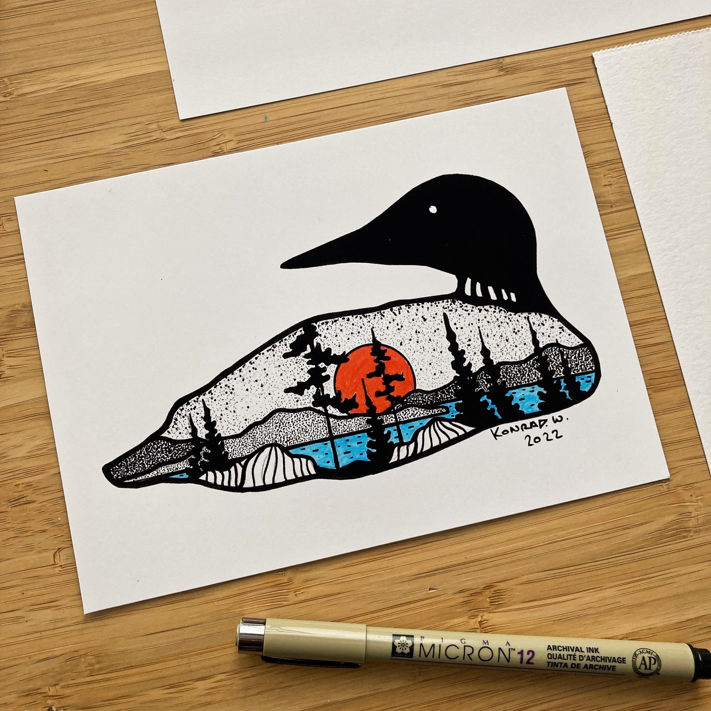 Loon Silhouette (2022) - Pen and Ink PRINT