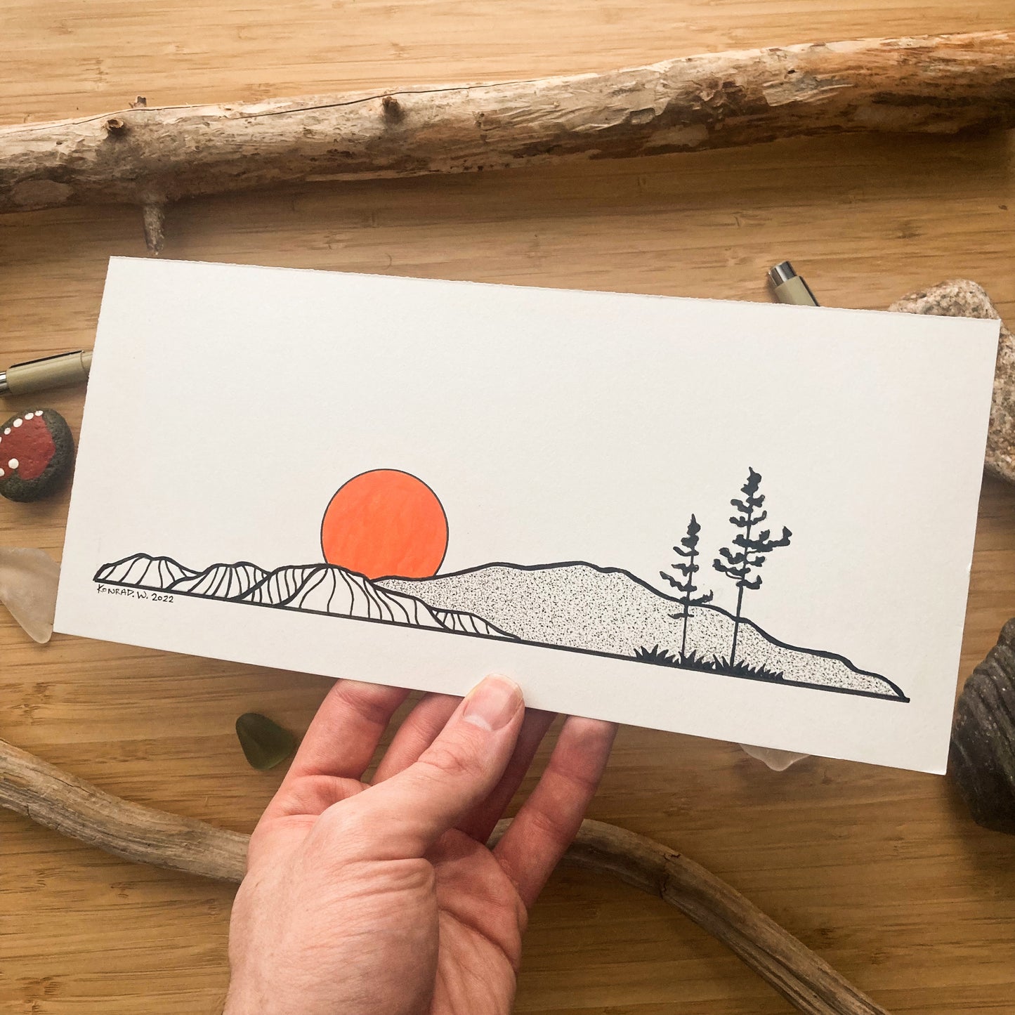Nature Panorama - ORIGINAL 11x5 Pen and Ink Illustration