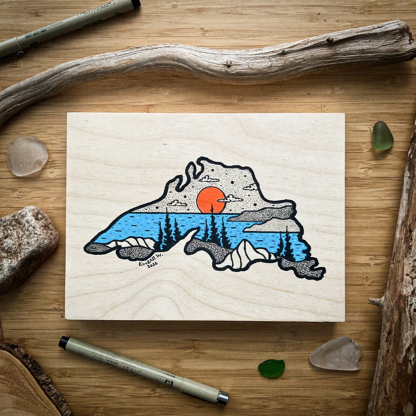 Lake Superior Mini - ORIGINAL 6x8 Wood Panel Illustration
