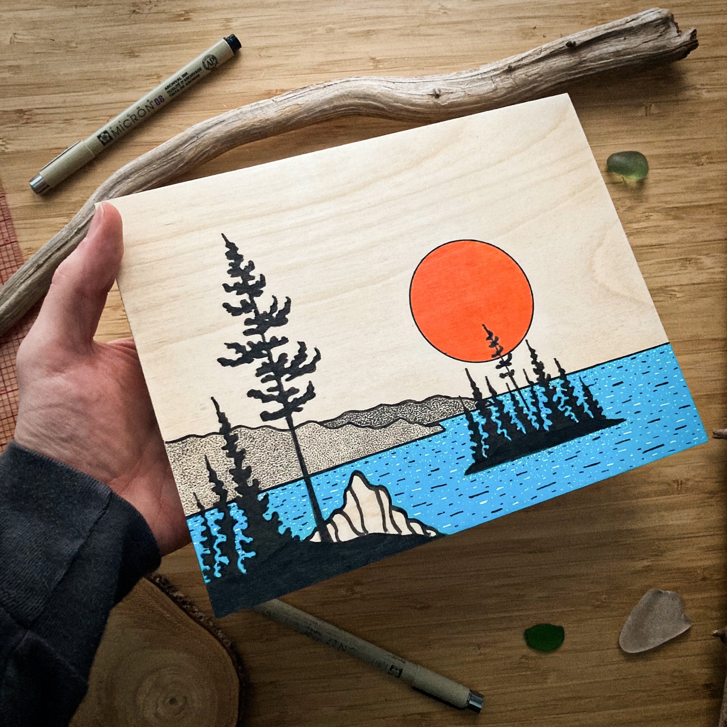 Coastal Dream - ORIGINAL 7x9 Wood Panel Illustration