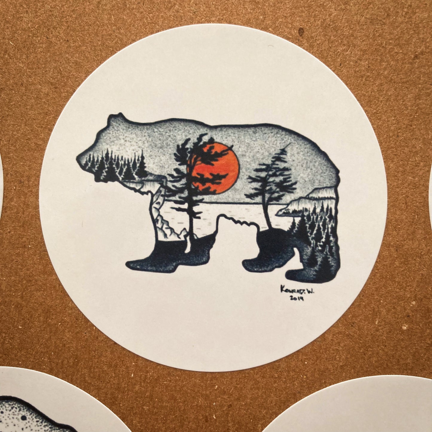 Orange Sun Bear Circle Sticker